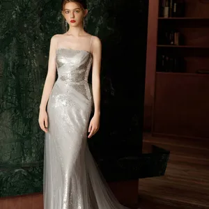 2023 Bộ Sưu Tập Mới Sexy Strapless Váy Thời Trang Sequins Đảng Dress Với Removeable Tulle Train