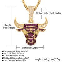 Bijoux hip hop couleur or véritable dernier style avec zircon et collier pendentif tête d'animal en laiton