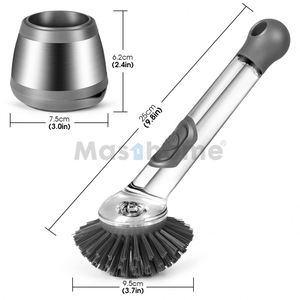 แปรงล้างจานพลาสติกใสพร้อมที่จ่ายสบู่ สแตนเลส ขนแปรง PET ราคาโรงงาน - Product Image 2