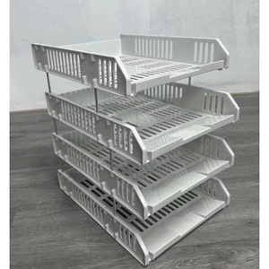 HALO 3-4 Tier Stackable Plastic Document <b>Tray</b> File Organizer <b>Paper</b> Storage Rack with Metal Rod for Office Desk Home School - Product Image 2