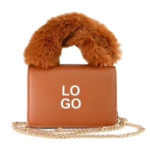 カスタマイズされたロゴ新しいデザイントートファー財布冬の女性のファッションバッグファーハンドル財布とハンドバッグ