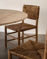 Chaise de salle à manger en rotin gazon naturel usine JP Mobilier de salon en bois massif Chaise de salle à manger en rotin tissage