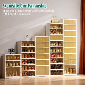 Organisateur de placard et d'entrée, armoire à chaussures pliable avec portes, meuble de rangement à chaussures empilable avec couvercles pour salon - Product Image 5