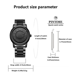 Reloj de Cuarzo con Números Arábigos de Acero Inoxidable Negro, Reloj de Hombre con Bola Magnética Giratoria, Reloj de Cuarzo con Logotipo Personalizado - Product Image 5