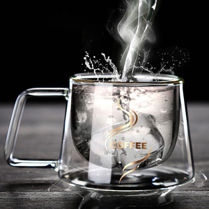 Tazza Personalizzata con Logo 200ml Resistente al Calore e al Freddo Tazza da <span class=keywords><strong>Caffè</strong></span> <span class=keywords><strong>Espresso</strong></span> in Vetro a Doppia Parete con Manico - Product Image 4