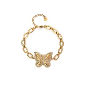 Gold Plated Stainless Steel Butterfly <b>Bracelet</b> With <b>Crystal</b> Accents Fashion Chain Link Jewelry - Product Image 1