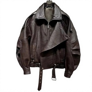 Chaqueta de Motociclista de Cuero Genuino Color Borgoña, Manga Larga, Cierre de Cremallera, Cuello Alto, Estilo Biker para Mujer, Ropa de Otoño - Product Image 1