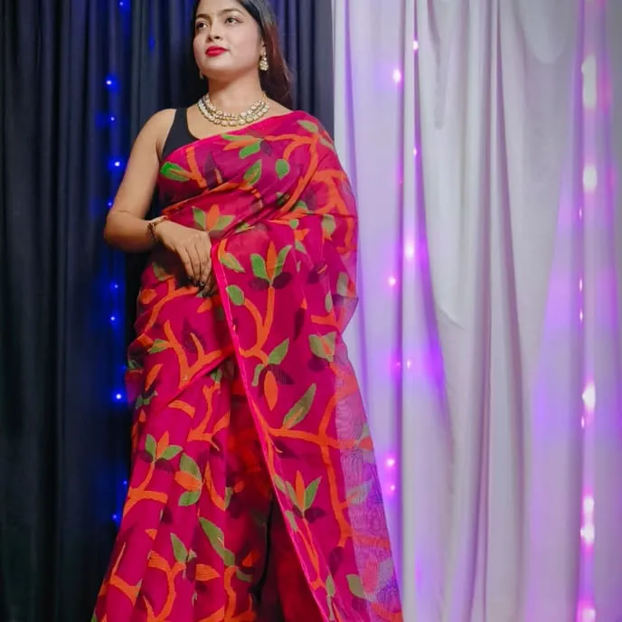 Indian Reshom Soft Dhakai jaddani mussola Sari con camicetta Wedding Festival Wear Jamdani Handloom Sari per le donne,