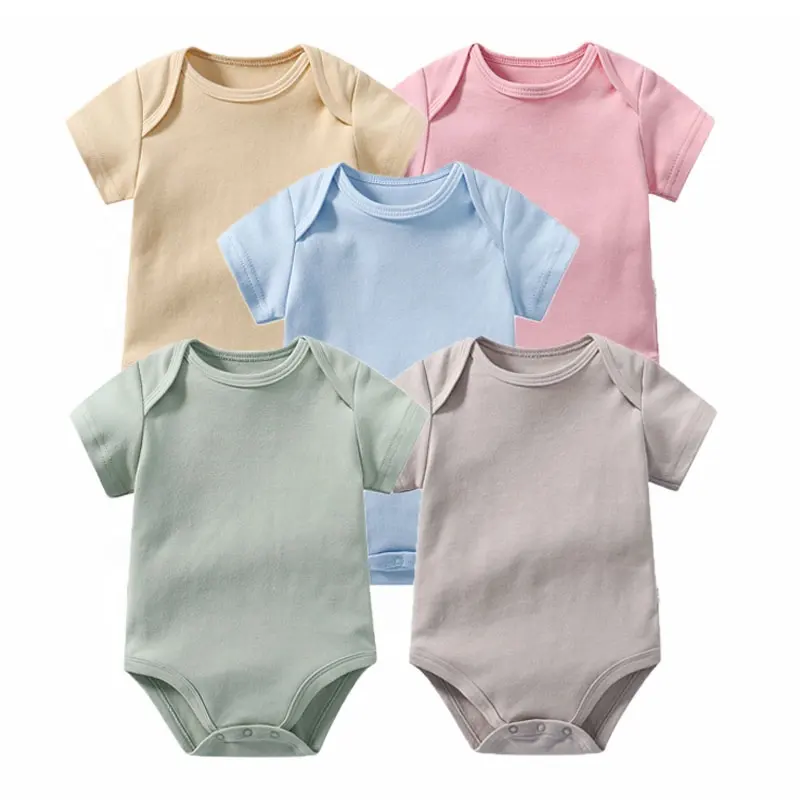 Custom OEM Service Factory Newborn Onesie GOTS 100% Organic Cotton Plain Baby Short Sleeve Unisex Clothes Romper Bodysuit Set