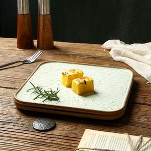 สโตนแวร์สไตล์วินเทจแบบชนบทจานสี่เหลี่ยมทาสีใต้เคลือบสเต็กและติ่มซำสำหรับร้านอาหาร - Product Image 2