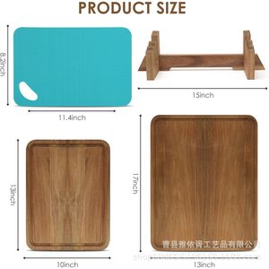 Solid Wood Cutting Board <b>Set</b> 43.2 X 33 X 3.3 Cm With Non Slip Mat Double Sided Multi Functional For Kitchen Use - Product Image 4
