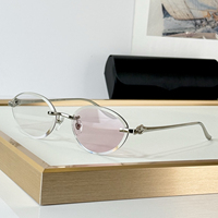 Lunettes de soleil de luxe pour femme, sans monture, ovales, monture en métal argenté, verres vert foncé, protection UV400, branches décorées, pour la mode et les soirées