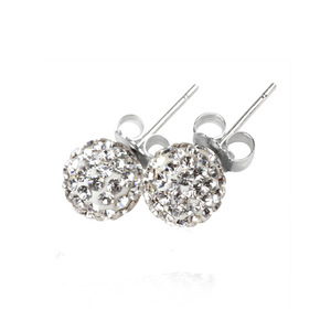 Stud <b>Earrings</b> 8mm Black Crystal Ball Micro Pave 925 Silver Stainless Steel <b>Post</b> Everyday Wear - Product Image 2