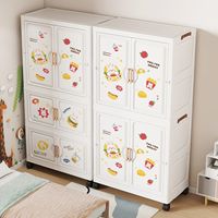 Armoire en plastique pliable avec roulettes, armoire de rangement à motifs de dessins animés (empilable et multi-niveaux)