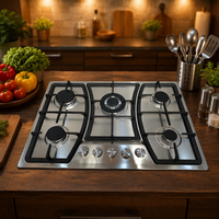 Cuisinière à gaz 5 brûleurs en acier inoxydable pour cuisine d'hôtel, plaque de cuisson robuste, vente directe usine