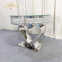 Pendentif élégant en cristal pour gâteau d'amour Table à gâteau de mariage avec miroir Base en métal et acier inoxydable