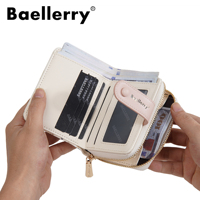 Dompet Wanita Baellerry Model Pendek Gaya Internasional dengan Ritsleting Beruang, Kantong Koin, dan Lapisan Poliester