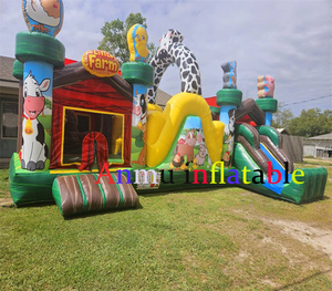 Château gonflable commercial en PVC avec toboggan, parcours d'obstacles gonflable sur le thème des animaux de la ferme à vendre - Product Image 5