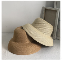 Chapeau cloche en paille à large bord style rétro Hepburn pour femme, protection solaire d'été pour la plage, en papier tressé, vente en gros