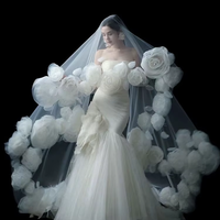 Gaun Pengantin Gaya Romantis Bunga Mawar Kerudung Panjang untuk Foto Studio, Ulang Tahun, Upacara Pembukaan, Fotografi, Hiasan Kepala, Aksesoris Rambut
