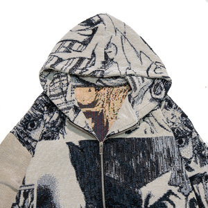 Bán Buôn Tùy Chỉnh Thiết Kế Và Logo Zip <span class=keywords><strong>up</strong></span> Áo Khoác Thời Trang Anime Ấm Mặc Dệt Jacquard Tấm Thảm Hoodies - Product Image 2