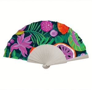Art Logo Flower Handfan Favor Fabric Wooden Paper Folding Custom Portable <b>Hand</b> <b>Fan</b> for Wedding New Year Promotion - Product Image 1