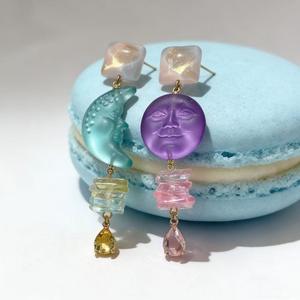 Pendientes de Cristal, Pendientes Colgantes con Diseño de Luna y Amatista, Estilo Bohemia, para Uso Diario de Mujer, Plata 925 - Product Image 3