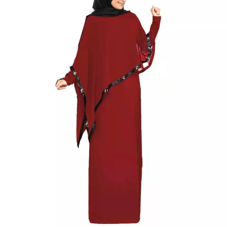 Turkey Gaun Muslim Wanita, Lengan Panjang Kaftan Abaya Islami Palsu 2 Potong Gaun Pesta Kaftan Maroko Ukuran Besar 5XL