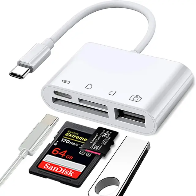 4 in 1 USBC Memory Card Reader SD TF OTG Adapter PD Charging Camera Connection Data Transfer Card Reader Adapter
