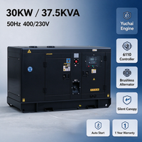 Yuchai 30kW 37,5kVA Geräuscharmer Dieselgenerator 3-Phasen Schalldichtes Aggregat mit Reinkupfer-Alternator für Gewerbe und Notstromversorgung CE