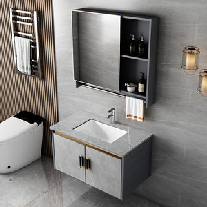 Space Aluminum Sintered Stone Modern Wall-Mounted Water Resistant Hotel Bathroom Cabinet Combo Ceramic Basin Integrated <b>Vanity</b> - Product Image 2