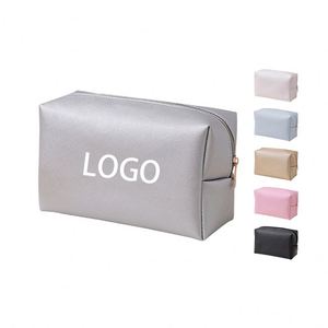 Large Capacity Striped PU Leather <b>Makeup</b> <b>Box</b> Fashionable Portable Cosmetic Bag with Zipper and Logo Printed Mesh for Travel - Product Image 1