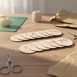 Targa Rotonda in Legno Ecologico Incisa da 10cm con Nome del Bambino, Tema Amore, Decorazione Festiva e Regalo, Accessorio Fotografico per Neonati 'Hello World' - Product Image 1