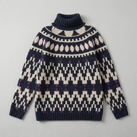 Merinowolle-Mischung Nordischer Geometrischer Pullover Damen Rollkragen Jacquard-Strick Pullover Weicher Viskose-Nylon-Mix Winter-Jumper