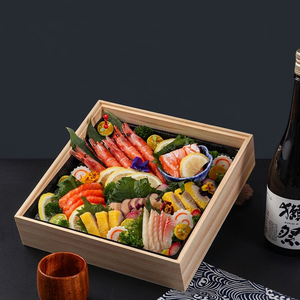Boîte à <span class=keywords><strong>sushi</strong></span> et sashimi carrée en bois avec couvercle, plateau de service bento en bois de qualité alimentaire pour restaurants japonais et plats à emporter - Product Image 3