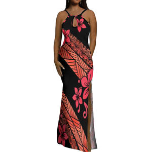 Mejor <span class=keywords><strong>precio</strong></span> personalizado señoras gota <span class=keywords><strong>de</strong></span> <span class=keywords><strong>agua</strong></span> diseño sin mangas vestido largo <span class=keywords><strong>Fiji</strong></span> Tonga estampado Sling Correa vestidos verano Slit Casual vestido - Product Image 3