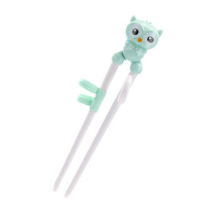 Palillos de entrenamiento para bebés con diseño de búho, palillos de aprendizaje de plástico para niños de 1 a 2 años, estilo recto en rosa y verde. - Product Image 2