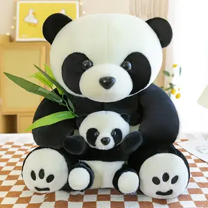 New leaf holding mother and son panda plush doll zoo scenic spot activity gift - a wholesale