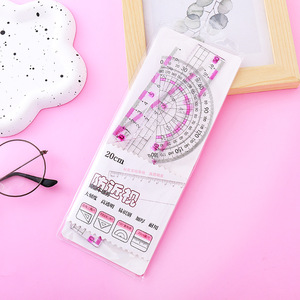 ชุดไม้บรรทัดพลาสติกใสแบบปรับแต่งได้ 4 ชิ้น ขนาด 8.8x24 ซม. ราคาโรงงาน MOQ ต่ำ อุปกรณ์เรขาคณิตคณิตศาสตร์ เครื่องเขียนเว็บโซเชียล - Product Image 5