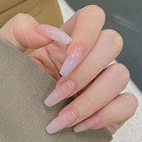 Ongles à presser personnalisés avec logo, 24 pièces, en gel, faux ongles français, vente en gros, ongles courts épais à presser pour femmes