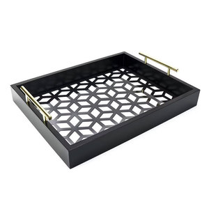 Plateau de présentation élégant et minimaliste en acrylique noir ajouré pour aliments et <span class=keywords><strong>vin</strong></span>, idéal pour la table et le rangement - Product Image 2