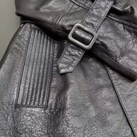 Manteau en cuir chic pour femme, style trench, imperméable, en peau de mouton importée, avec ceinture à la taille et sangles aux poignets, idéal pour la ville et les voyages toute la journée