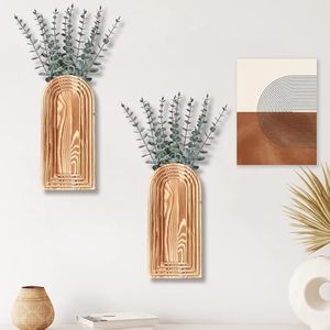 Set di Vasi da Parete in Legno - Finitura <span class=keywords><strong>Marrone</strong></span>, Decorazione Murale Moderna Stile Fattoria e Boho per Ingresso, Corridoio, Bagno, Soggiorno, Sala da Pranzo - Product Image 3