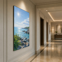 Tableau mural moderne sur toile Paysage marin ensoleillé Océan Plage Roches Impression HD encadrée et tendue pour Salon Hôtel Décoration estivale