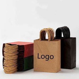 Logo Printed Brown Paper <b>Bags</b> Wholesale Retailed Fast Food Packaging <b>Bag</b> Recycled Paper <b>Bag</b> with Handle - Product Image 2