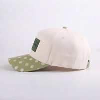 Casquettes 5 panneaux pour hommes, casquettes de camionneur, casquettes de baseball, casquettes à dessus plat, texture cuir, visière à pois, patch en cuir, bicolores, décontractées