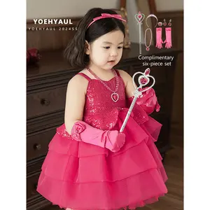 YOEHYAUL ZX0018 niños pequeños lentejuelas elegante cumpleaños princesa vestido para 7 años 1 año bebé niña últimos diseños de vestidos para niños