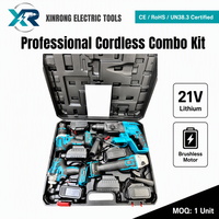 Kit combiné d'outils électriques sans fil 4-en-1 : Perceuse à percussion sans balais, visseuse à chocs, meuleuse d'angle avec 4 batteries 2,6 Ah et mallette de transport rigide