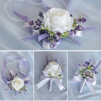Ensemble d'accessoires de mariage : Corsage de poignet pour la mariée et le marié, fleurs artificielles personnalisées, boutonnières multicolores pour demoiselles d'honneur et garçons d'honneur