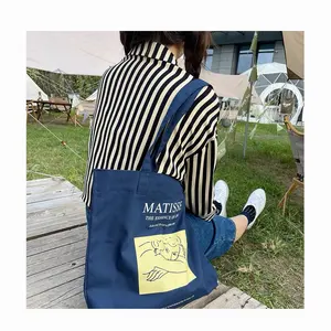 Özel pamuk alışveriş torbaları kadın omuz mektup çantası Matisse soyut resim fermuarlı çanta cep